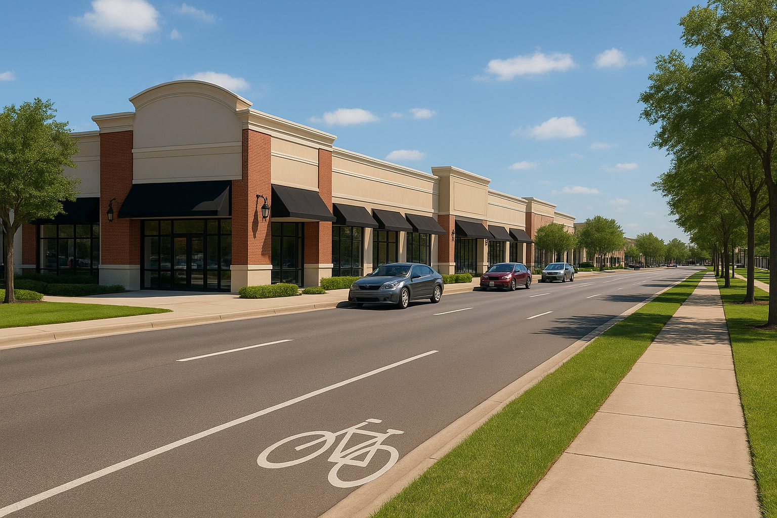 Retail street with shoppers and storefront access