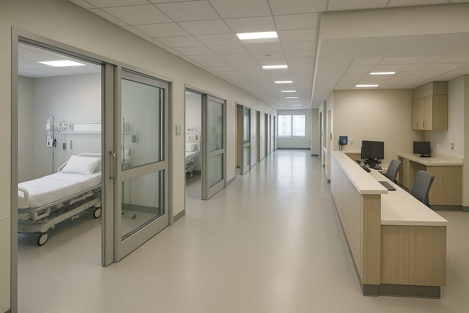 Hospital entry canopy with drop-off lane and emergency cross symbol